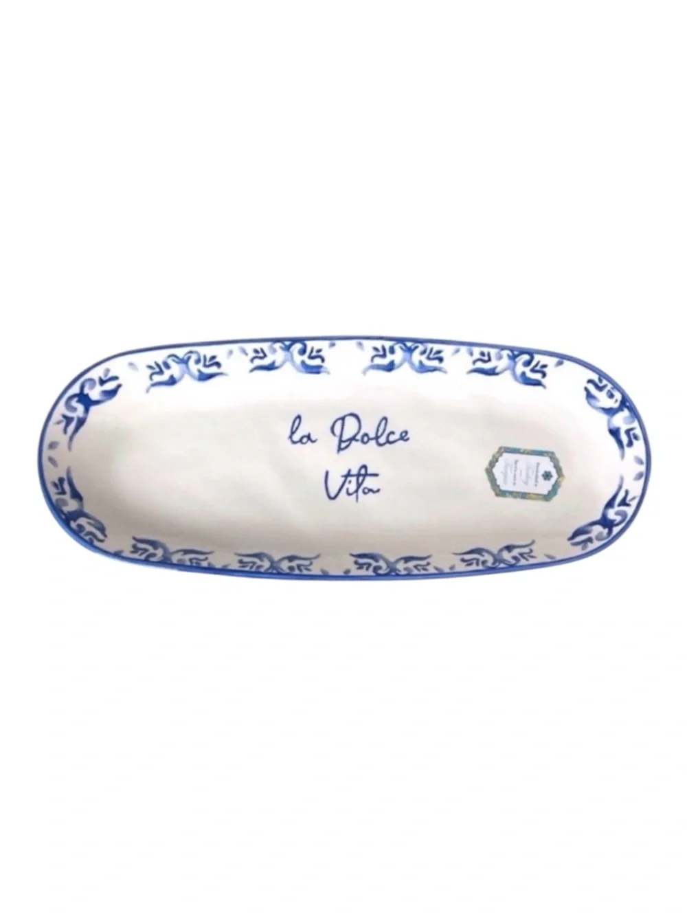 La Dolce Vita Long Tapas Serving Platter 14” Hand Painted Appetizer Dish Plate